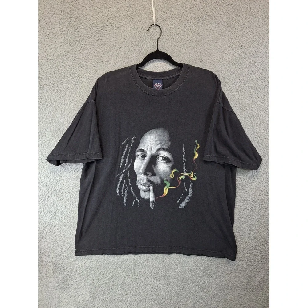 Bob Marley US T's Smoking Rasta Weed Smoke T Shirt Mens Large Black Short Sleeve